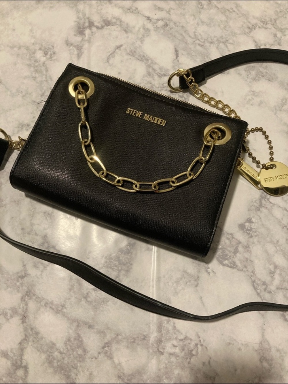 Steve Madden Black Crossbody with Gold Chain Accents